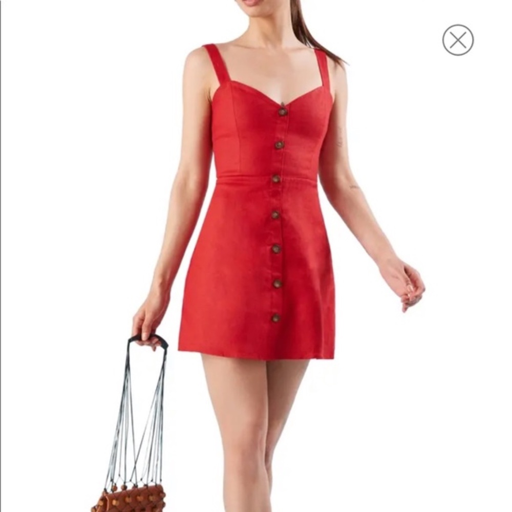 Reformation Finn Linen Mini Dress in Lipstick Red